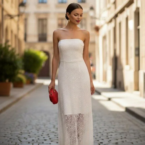 BISOU BISOU Crochet Lace Maxi Dress 10 M White Half Lined Mini Skirt Boho - Picture 16 of 16